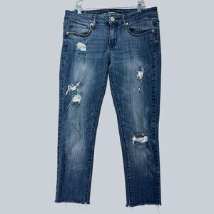 American Eagle Distressed Mid-Rise Jeans W/ Beaded Pockets Womens Size 8 Regular